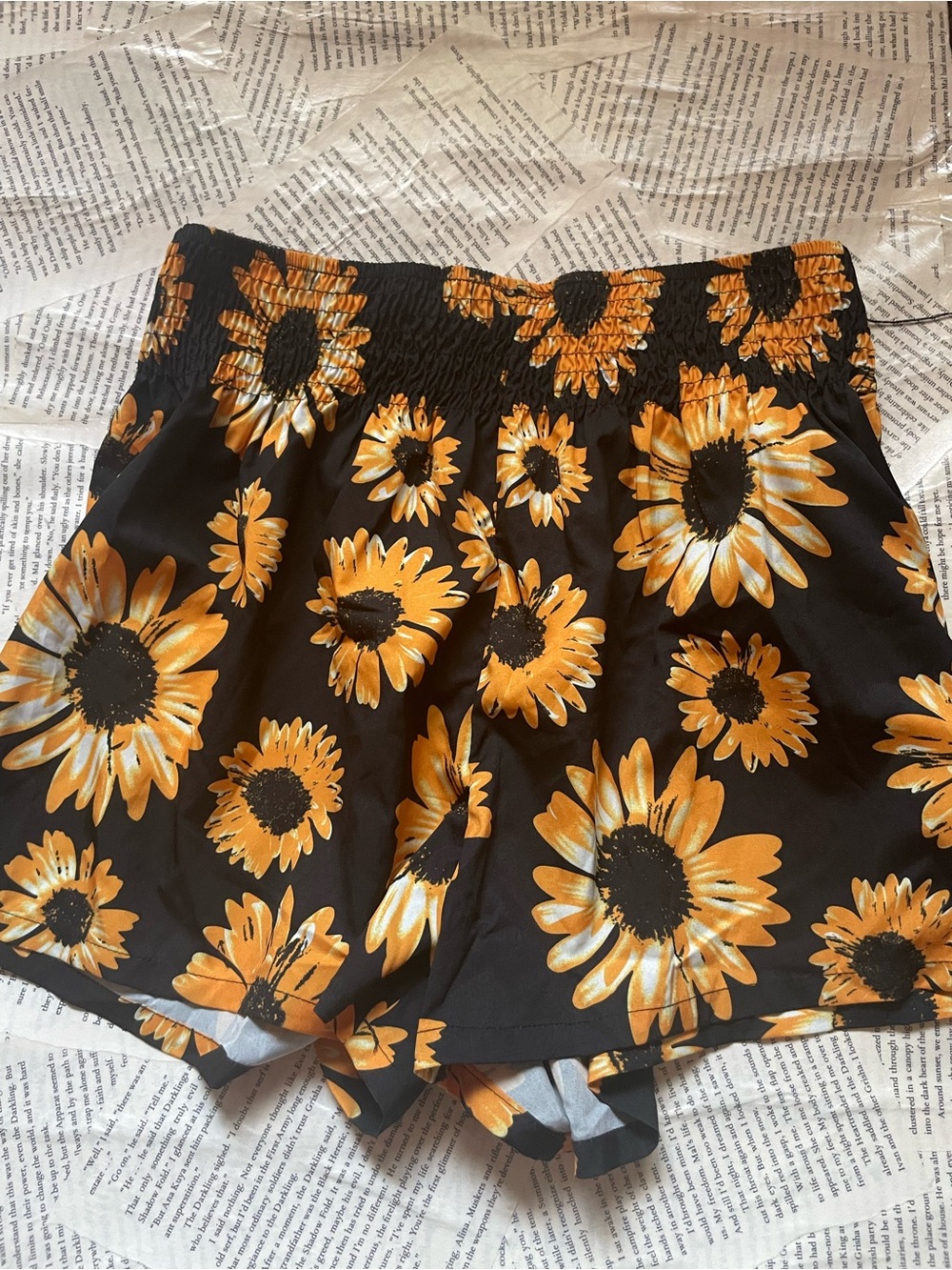 SHEIN Black Floral Sunflower Shorts